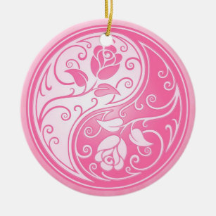 Yin Yang Rosen, rosa Keramik Ornament