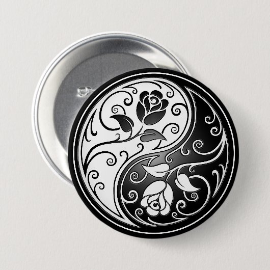 Yin Yang Rosen, schwarz Button (Vorne & Hinten)