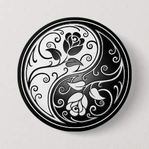 Yin Yang Rosen, schwarz Button
