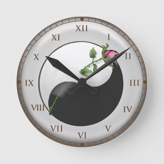 Yin Yang Rosen-Uhr Runde Wanduhr (Vorderseite)