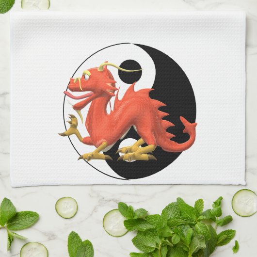 Yin-yang Roter Drache Küchentuch (Gefaltet)