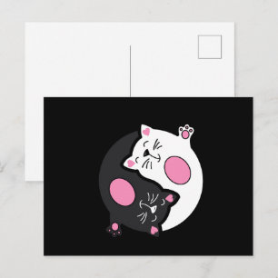 Yin Yang Schlafende Katzen in Schwarz und Weiß  Postkarte