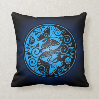 Yin Yang Schmetterlinge, Blau u. Schwarzes Kissen
