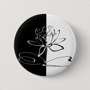 Yin Yang Schwarz-weiß Lotus Blossom Button