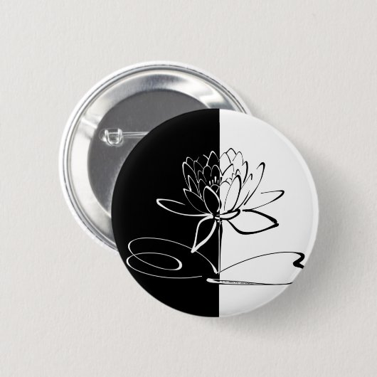 Yin Yang Schwarz-weiß Lotus Blossom Button (Vorne & Hinten)