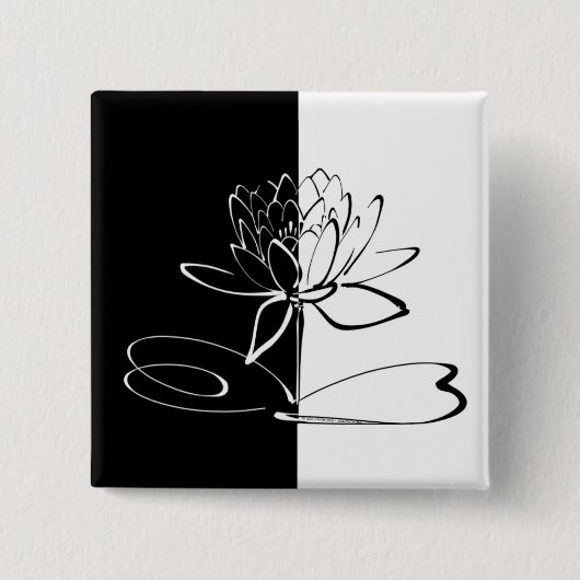 Yin Yang Schwarz-weiß Lotus Blossom Button (Vorderseite)