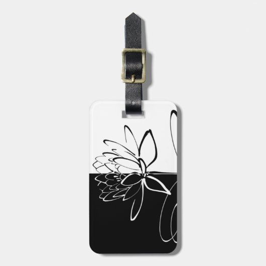 Yin Yang Schwarz-weiß Lotus Blossom Gepäckanhänger (Vorderseite vertikal)