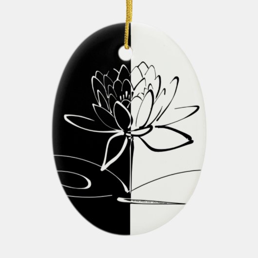 Yin Yang Schwarz-weiß Lotus Blossom Keramik Ornament (Vorne)