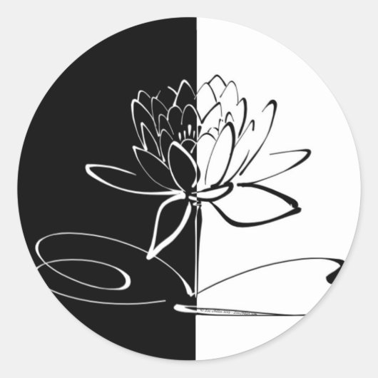 Yin Yang Schwarz-weiß Lotus Blossom Runder Aufkleber (Vorderseite)