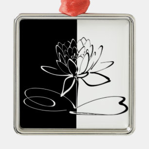 Yin Yang Schwarz-weiß Lotus Blossom Silbernes Ornament