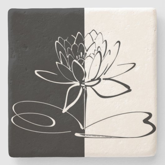 Yin Yang Schwarz-weiß Lotus Blossom Steinuntersetzer (Vorderseite)