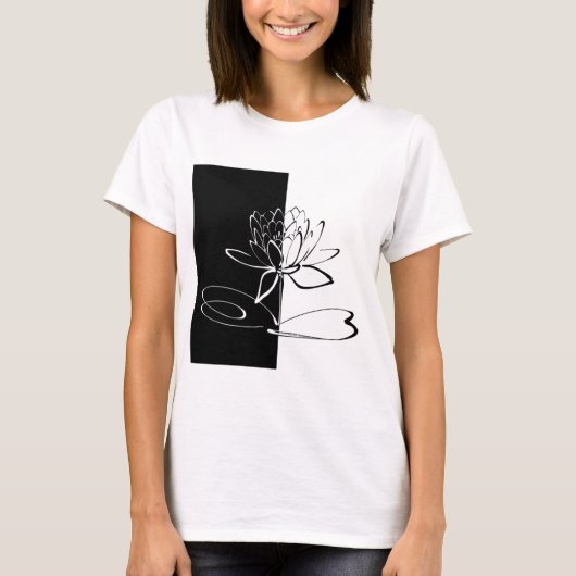Yin Yang Schwarz-weiß Lotus Blossom T-Shirt (Vorderseite)