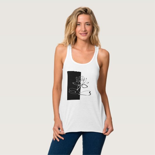 Yin Yang Schwarz-weiß Lotus Blossom Tank Top (Vorderseite Vollansicht)