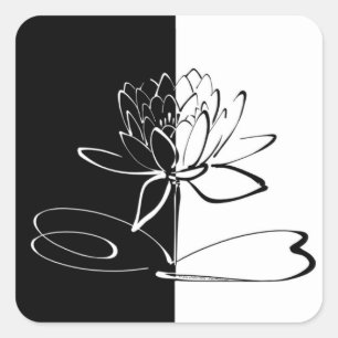 Yin Yang Schwarze Weiße Lotusblüte Quadratischer Aufkleber