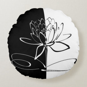 Yin Yang Schwarze Weiße Lotusblüte Rundes Kissen