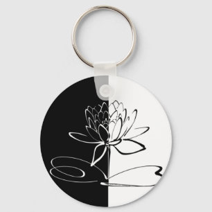 Yin Yang Schwarze Weiße Lotusblüte Schlüsselanhänger