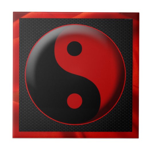 YIN YANG SCHWARZES ROT 3D FLIESE (Vorderseite)