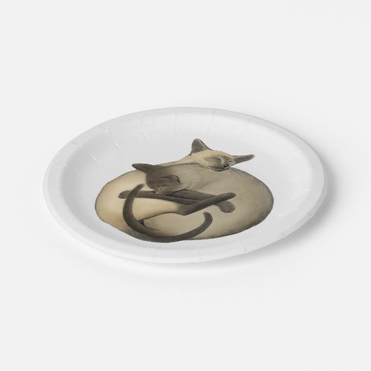 Yin Yang siamesische Katzen-PapierTeller Pappteller (Schrägansicht)