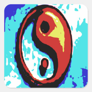 Yin Yang Sign Red and Blue Artistic Quadratischer Aufkleber
