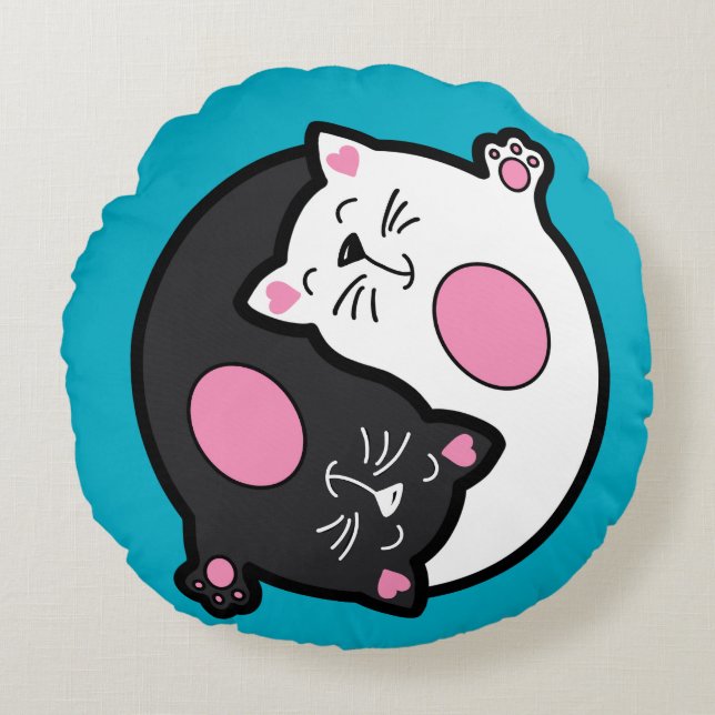 Yin Yang Sleeping Cats In Black And White  Rundes Kissen (Vorderseite)