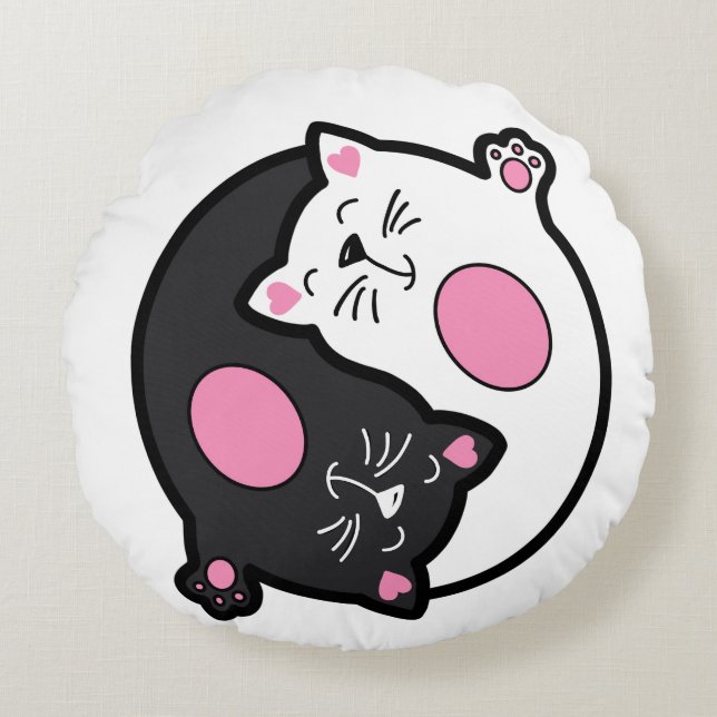 Yin Yang Sleeping Cats In Black And White  Rundes Kissen (Vorderseite)