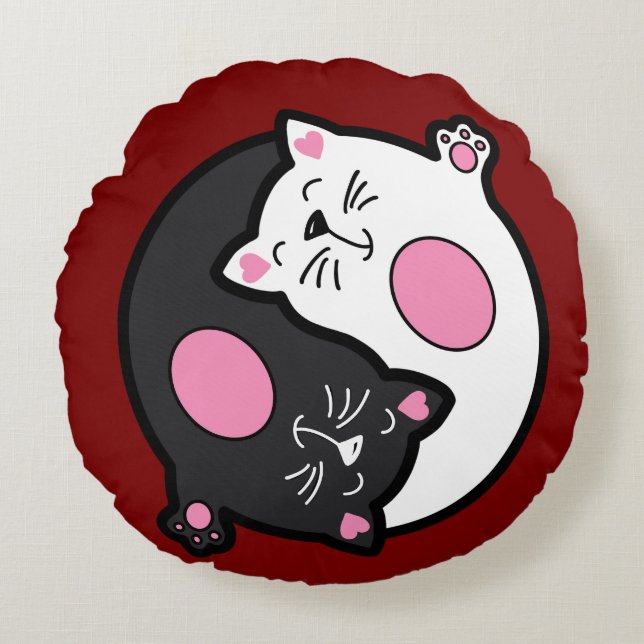 Yin Yang Sleeping Cats In Black And White  Rundes Kissen (Vorderseite)