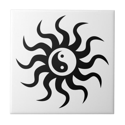 Yin-Yang Sun-Schwarz/Weiß Fliese (Vorderseite)