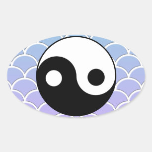 Yin Yang Symbol auf Wave Background Ovaler Aufkleber