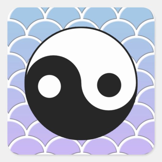 Yin Yang Symbol auf Wave Background Quadratischer Aufkleber (Vorderseite)