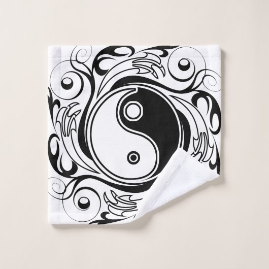 Yin & Yang Symbol Black and White Tattoo Style Badhandtuch Set (Waschlappen)