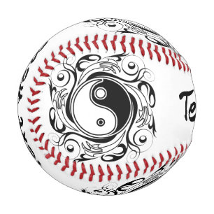 Yin & Yang Symbol Black and White Tattoo Style Baseball