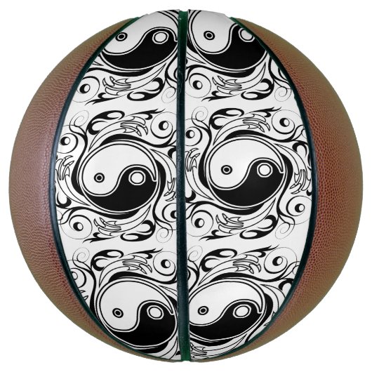 Yin & Yang Symbol Black and White Tattoo Style Basketball (Vertikal)