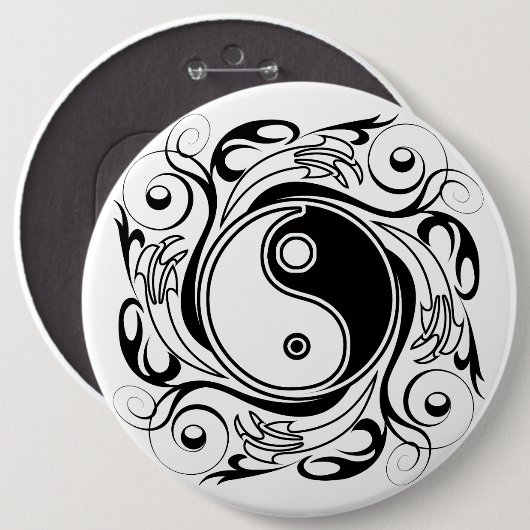 Yin & Yang Symbol Black and White Tattoo Style Button (Vorne & Hinten)