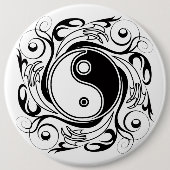 Yin & Yang Symbol Black and White Tattoo Style Button (Vorderseite)