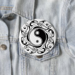 Yin & Yang Symbol Black and White Tattoo Style Button<br><div class="desc">Decorative Ying Yang Symbol Psychedelic Black and White Tattoo Style Art Design. Originally created with Hi Quality Vector Graphic Art Copyright BluedakArt TheChameleonArt.</div>