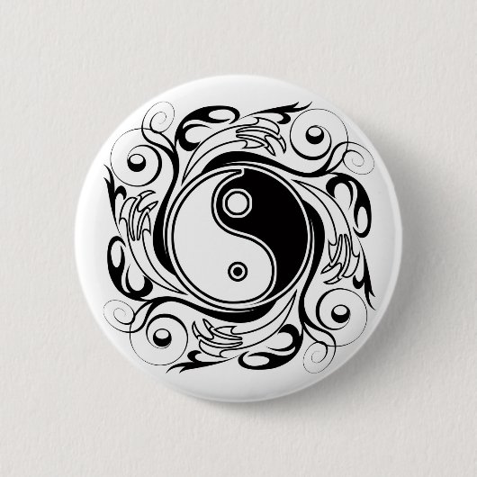 Yin & Yang Symbol Black and White Tattoo Style Button (Vorderseite)