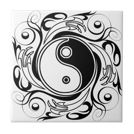 Yin & Yang Symbol Black and White Tattoo Style Fliese (Vorderseite)