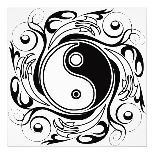 Yin & Yang Symbol Black and White Tattoo Style Fotodruck (Vorne)