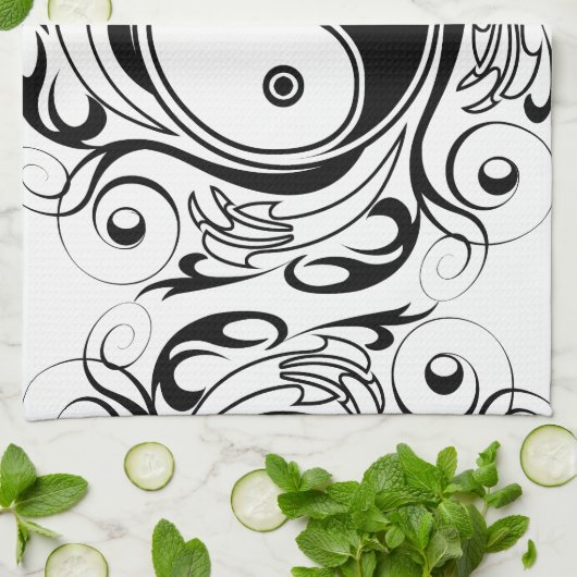 Yin & Yang Symbol Black and White Tattoo Style Geschirrtuch (Gefaltet)