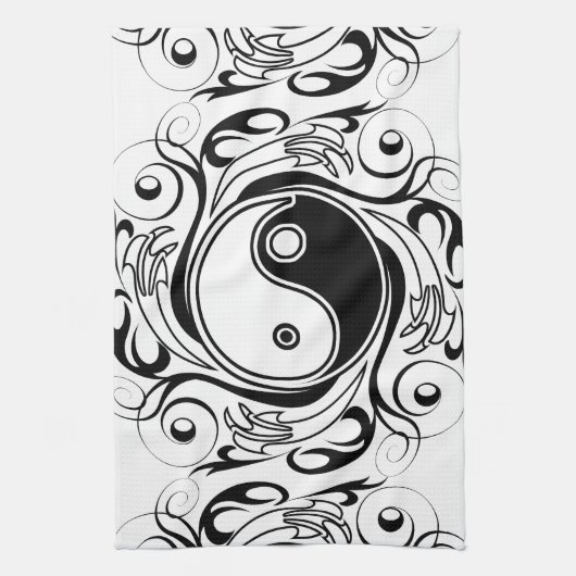 Yin & Yang Symbol Black and White Tattoo Style Geschirrtuch (Vertikal)