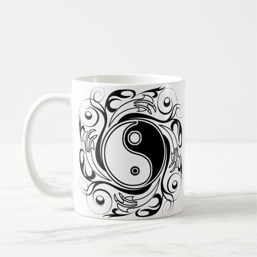 Yin & Yang Symbol Black and White Tattoo Style Kaffeetasse (Links)