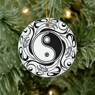 Yin & Yang Symbol Black and White Tattoo Style Keramik Ornament