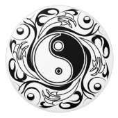 Yin & Yang Symbol Black and White Tattoo Style Keramikknauf (Vorderseite)