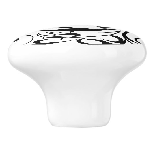 Yin & Yang Symbol Black and White Tattoo Style Keramikknauf (Seitenansicht)