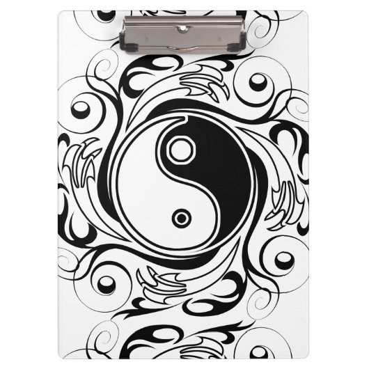 Yin & Yang Symbol Black and White Tattoo Style Klemmbrett (Vorderseite)