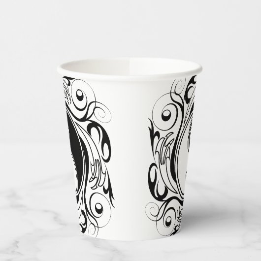Yin & Yang Symbol Black and White Tattoo Style Pappbecher (Links)
