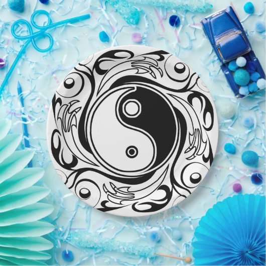 Yin & Yang Symbol Black and White Tattoo Style Pappteller (Party)