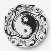 Yin & Yang Symbol Black and White Tattoo Style Pappteller (Vorderseite)