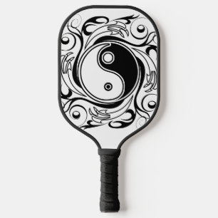Yin & Yang Symbol Black and White Tattoo Style Pickleball Schläger