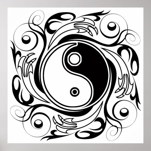 Yin & Yang Symbol Black and White Tattoo Style Poster (Vorne)